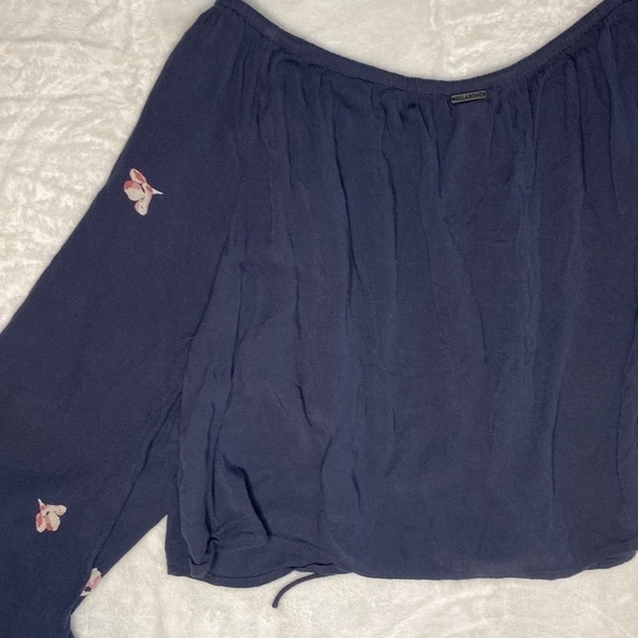 BILLABONG Light It Up Blue Floral Raglan Sleeves Crop Top Size Large - Picture 11 of 16